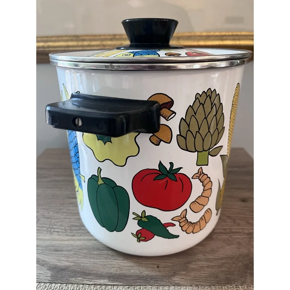 Vtg San Ignacio Nantucket Metal Enamel Lobster Stock/Steam Pot & Basket Veggies